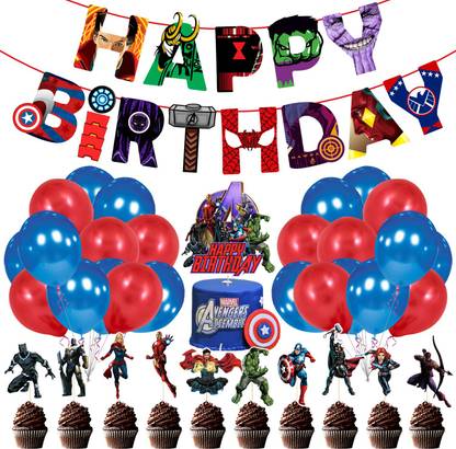 ZYOZI Birthday Party Supplies Set for Kids, Avenger Decoration, Avengers Theme Decorations Kits Include Birthday Banner, Balloons, Cupcake Toppers,and Cake Topper (Pack of 37)