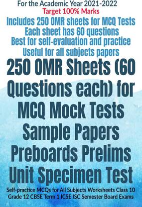 250 OMR Sheets (60 Questions each) for MCQ Mock Tests Sample Papers Preboards Prelims Unit Specimen Test
