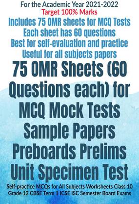 75 OMR Sheets (60 Questions each) for MCQ Mock Tests Sample Papers Preboards Prelims Unit Specimen Test