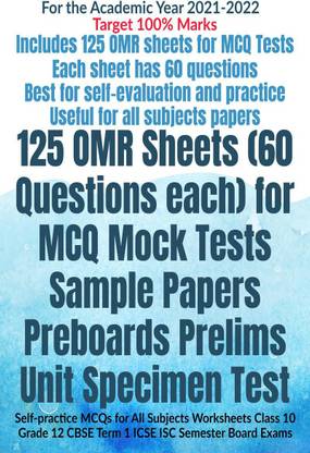125 OMR Sheets (60 Questions each) for MCQ Mock Tests Sample Papers Preboards Prelims Unit Specimen Test