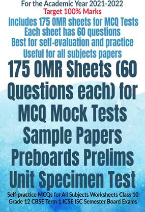 175 OMR Sheets (60 Questions each) for MCQ Mock Tests Sample Papers Preboards Prelims Unit Specimen Test