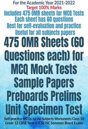 475 OMR Sheets (60 Questions each) for MCQ Mock Tests Sample Papers Preboards Prelims Unit Specimen Test