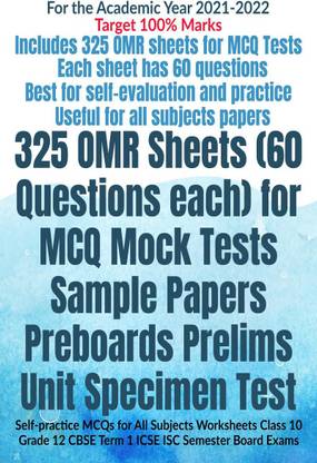 325 OMR Sheets (60 Questions each) for MCQ Mock Tests Sample Papers Preboards Prelims Unit Specimen Test