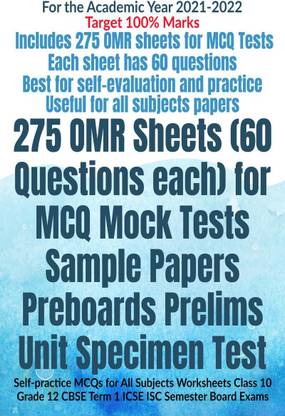 275 OMR Sheets (60 Questions each) for MCQ Mock Tests Sample Papers Preboards Prelims Unit Specimen Test