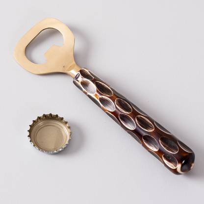 nestroots Bottle Opener for sodas, Cold Drinks & Beer, bartools Bottle can Opener Gold Finish Brown Resin Handle Bottle Opener with Wooden Handle for soda Bottle Cap Opener Bottle Opener