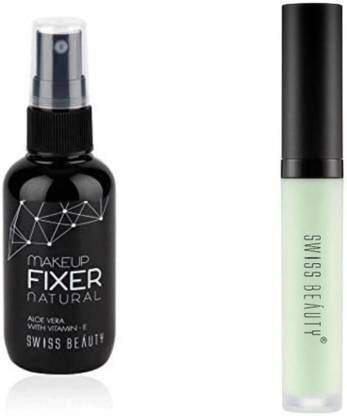 SWISS BEAUTY MAKEUP FIXER NATURAL + LIQUID CONCEALER N08 GREEN ( COMBO PACK )