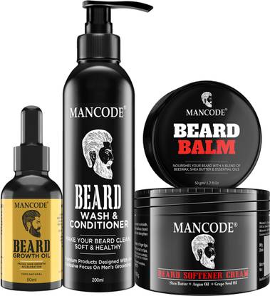 MANCODE Beard Growth Oil, 50ml, Beard Wash & Conditioner,200ml, Beard Balm, 50gm and Beard Softer Cream, 100gm, COMBO OF 4