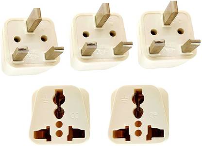 PagKis Set of 5 - UK Universal Flat 3 Pin Socket - UK Travel Power Plug Adaptor India To UK, UAE, Hong Kong Adapter Three Pin Plug
