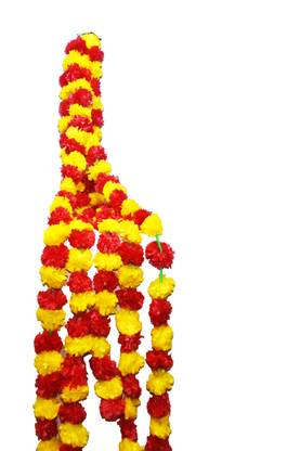 MOMS HOME Artificial Flower Marigold Garlands Door Hanging Toran Banderwal Fluffy Flowers Wall Hanging for Home Decor,Office Use, Diwali(Length 5Feet - 5 String each String 30 Flowers PLASTIC Garland