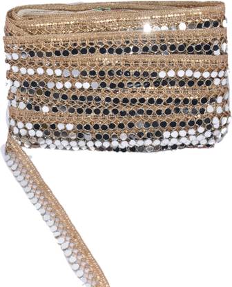 Hunny - Bunch Centre Real Mirror, Glitter Dori Golden Lace for Dresses, Sarees, Lehenga, Suits, Blouses, Dupattas, Bags,Kurti, Crop Top, Art & Craft (Pack of 9 Meter) Lace Reel