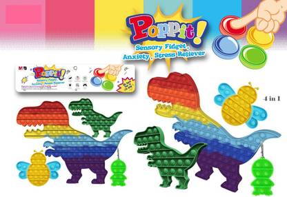 TINY TREASURES Big Size Jumbo Dinosaur pop it With Small Dinosaur, Honeybee and keychain Pop it Fidget Toys | Simple dimple Fidget Toy for Kids Toys | Pop its Stress Relief Gadgets | Sensory Toys Kids | Satisfying Bubble multi color Toy Game for Child (4 in 1) Multicolor