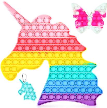 FunBlast Pop it Set (Pack of 3) Jumbo Unicorn Pop it Fidget Toy, Kids Toys - Big Size –136 Bubbles
