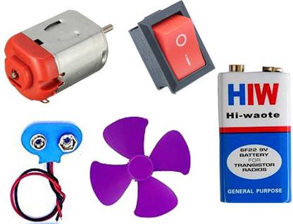 SYMFONIA School Science Project DC Motor kit(1 Piece TOY MOTOR+1 Piece BATTERY+1 Piece FAN BLADE+1 Piece SWITCH+1 Piece BATTERY CLIP)5 Item Loose in one Pack