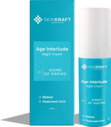 Skinkraft Age Interlude Night Cream for Signs of Ageing - For All Skin Types - Supports Cell Production - Boosts Skin Elasticity - Night Cream For Ageing Skin - Reduces Signs Of Ageing - For Fine Lines & Sagging Skin - Dermatologist Approved - 30ml