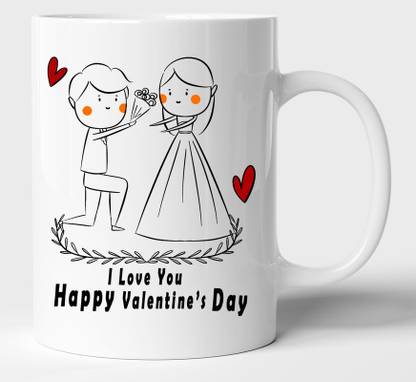 BLISSart Love You Line Sketch Couple valentine Multicolour Tea/Milk Cup Best Gift For girls men Husband Wife Ceramic Coffee Mug
