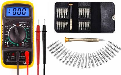 Corslet Multimeter XL830L Digital Multimeter Multi Meter Digital Multi Voltage Tester With LCD Display Include Screwdriver Set 25 in 1 Screw Driver Tool Kit Pricision Screwdriver Set for Mobile Repairing Digital Multimeter