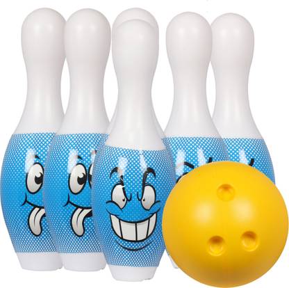 Goyal's Bowling Set for Kids Big Size Plastic Set of 6 Pins and 1 Ball Toy for Kids Indoor Sport Play - Blue