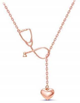Happy GiftMart Doctor Stethoscope Heart Pendant Rose Gold Jewellery Doctors Day Gift Doctor Necklace for Women Gold-plated Alloy Pendant