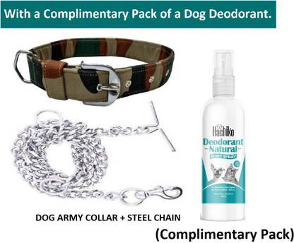 Hachiko Best Quality Dog Belt Imported Dog Army Collar+Steel Chain Army Military Collar with 650g Dog Chain Specially for Breeds Dog Collar & Chain (Combo of 2) (Medium) Dog Collar & Chain