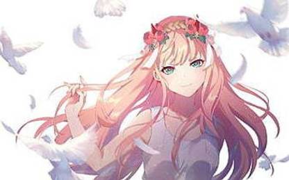 Zero Two Darling In The Franxx Pink Hair Long Hair Seagulls Smiling Anime Matte Finish Poster Paper Print