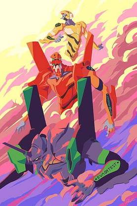 Neon Genesis Evangelion Mech Clouds Eva Unit 00 Eva Unit 02 Eva Unit 01 Sunset Matte Finish Poster Paper Print