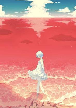 Neon Genesis Evangelion Anime Girls Blue Hair White Dress Red Eyes Ayanami Rei Short Matte Finish Poster B-227 Paper Print