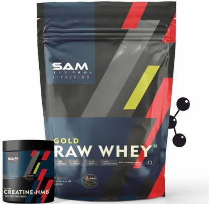 SAM Pro Gold Raw Whey 907g + Creatine HMB 100g Combo, Whey Protein