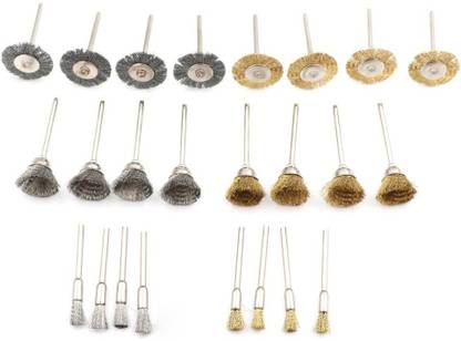 uptodateprouducts 24pcs Brass Steel Wheel Dremel Wire Brush Set For Dremel Tools Accessories 24pcs/Set Burr Abrasive Head Deburring Drill Tools Wire Brush Rotary Bit Set