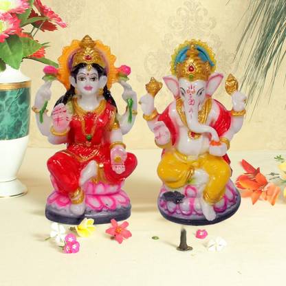 Kitlyn Lord Laxmi Ganesh Pair Idol (12 cm x 5.5 cm) Laxmi Ji Ganesh Ji Statue Showpiece for Diwali Home Shop Office Décor Puja Room Festival Gifting Item Decorative Showpiece  -  12 cm
