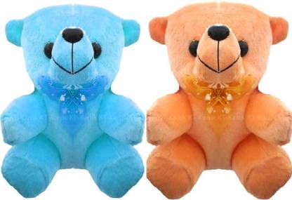 KT-kartik Brown and Blue Ribbon Teddy Bear In Soft Toy  - 18 cm
