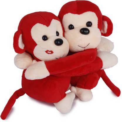Lata Cute Red Monkey Couple stuffed soft toy for kids Baby Boy/Girl  - 30 cm