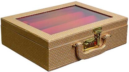 Vanityporium Chudi box 3 roll with transparent lid Red, 3 Rod Fancy Aluminium Framed Bangle Box with a Faux Leather Effect Covering. bangles storage organiser Vanity Box