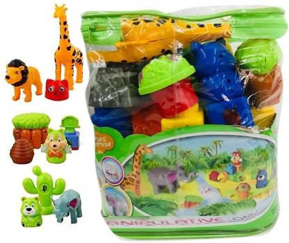 HALO NATION Toddler Building Blocks Rattle Animal Block Zoo Block - Education with Fun for Early Age Kids - 19 PC Block Zoo Happy Zoo