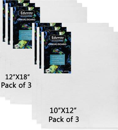 Eduway Cotton Canvas Board Combo- Pack of 6 (10x12 |12x18 inch) with 4mm MDF Board Backing, For Painting Cotton Medium Grain Primed Canvas Board (Set of 6)