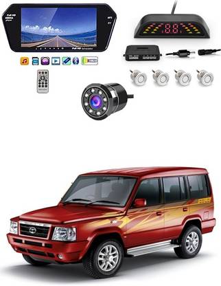 MATIES 7 Inch 16:9 TFT LED Car Rearview Monitor Mirror with Touch Button With White Parking Sensor & Camera For Sumo Universal For All Models Car Stereo