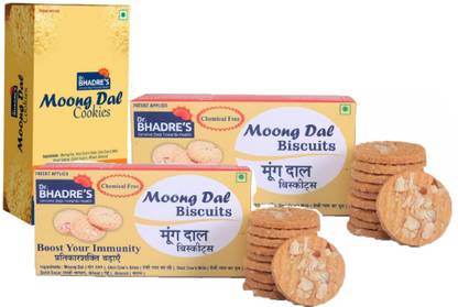Dr.BHADRE'S Cookies + Moong Dal Biscuits 630 gm (270 gm+180x2 gm) | Cookies Gift Packs | Grocery Combo Pack Biscuits Digestive Biscuit