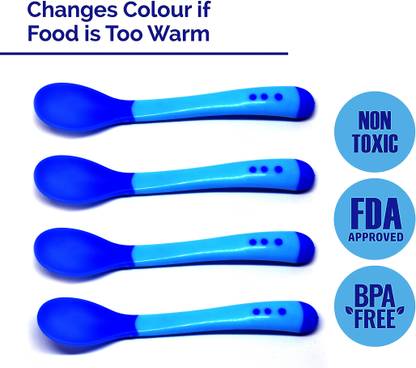 Miss & Chief by Flipkart Silicone Tip Heat Sensitive Silicone Spoons | Temperature Sensing Spoons | Spoons Set (Blue, Pack of 4)  - Silicon