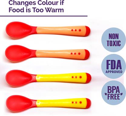 Miss & Chief by Flipkart Silicone Tip Heat Sensitive Silicone Spoons | Temperature Sensing Spoons | Spoons Set (Red & Yellow, Pack of 4)  - Silicon