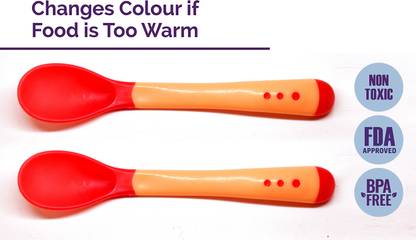 Miss & Chief by Flipkart Silicone Tip Heat Sensitive Silicone Spoons | Temperature Sensing Spoons | Spoon Set - Pack of 2 (Red)  - Silicon