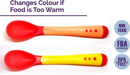 Miss & Chief by Flipkart Silicone Tip Heat Sensitive Silicone Spoons | Temperature Sensing Spoons | Spoon Set - Pack of 2 (Red & Yellow)  - Silicon
