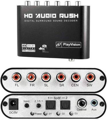 Etzin HD Audio Rush DTS / AC3 5.1 Channel Digital Sound Audio decoder 5.1 Analog RCA Stereo Surround HD Audio Rush for HD Players Gaming Adapter