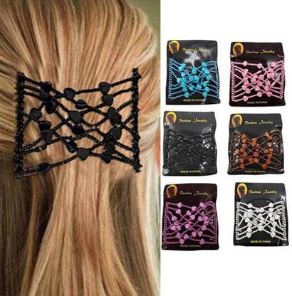 Shyam Creation Magic Hair Combs, Vintage Stretch Beaded Hair Combs Elastic Pearls Hair Clips (Pack of 4) RANDOM COLOUR Hair Pin