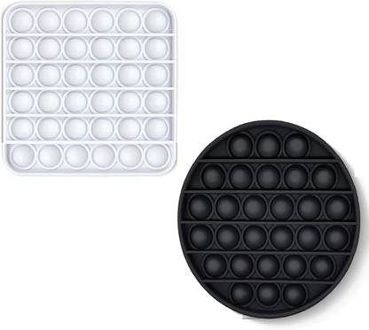 FunBlast Black & White Pop it Set (Pack of 2) Square & Round Pop it Fidget Toy, Kids Toys, Pop Bubble Fidget Toys – 64 Bubbles