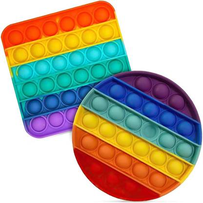 NAMANSHU TEX Round and Square Shaped Silicone Sensory Fidget Toy Autism to Stress Relief Pop It Push Bubbles Anti-Anxiety Toy for Kids and Adults (Pack of 2, Multicolor)