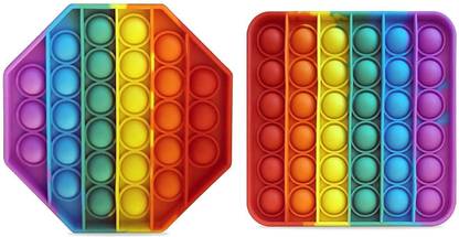 NAMANSHU TEX Push Pop it Fidget Toy Combo | Under Stress Relief Toys & Anti-Anxiety Sensory Bubble Toys Set for Autism to Relieve Stress (2 Pack Rainbow Round End Octagon)