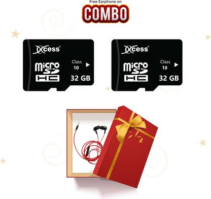 XCCESS Premium 32+32GB Memory Card,Micro SDHC Card 32GB Pack of 2 Combo With FREE GIFT Z60 Earphone. 32GB Memory Card pack of 2 32 GB MicroSD Card Class 10 80 MB/s  Memory Card Compatible with Mobile