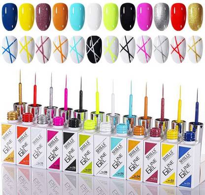 Shills Professional 12 Color Nail Gel Liner Art Multicolor