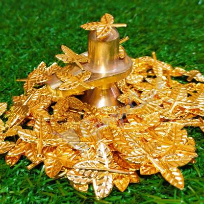 Epoojacart Pack of 21 Gold-Coated Bilva Patralu- Bael leaf for pooja- Gold Bilva Patralu for Shiva Pooja Gold Plated