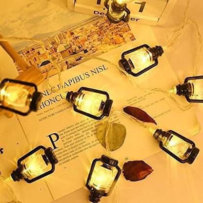 YDL 10 LED Black Lantern String Lights Mini Kerosene Lamp for Indoor Outdoor Patio Garden Holiday Home Ramadan Wedding Party Christmas Tree New Year Decorations(Warm White Light) (Lantern Light) Multicolor Plastic Table Lantern