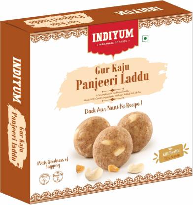 Indiyum Sweet Mithai Gur Kaju Panjeeri Laddu Box
